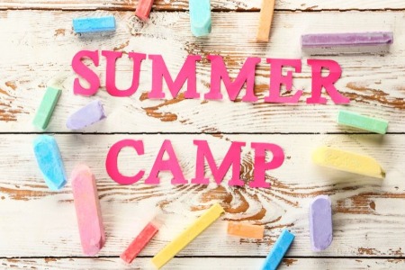 summer camp in pink letters