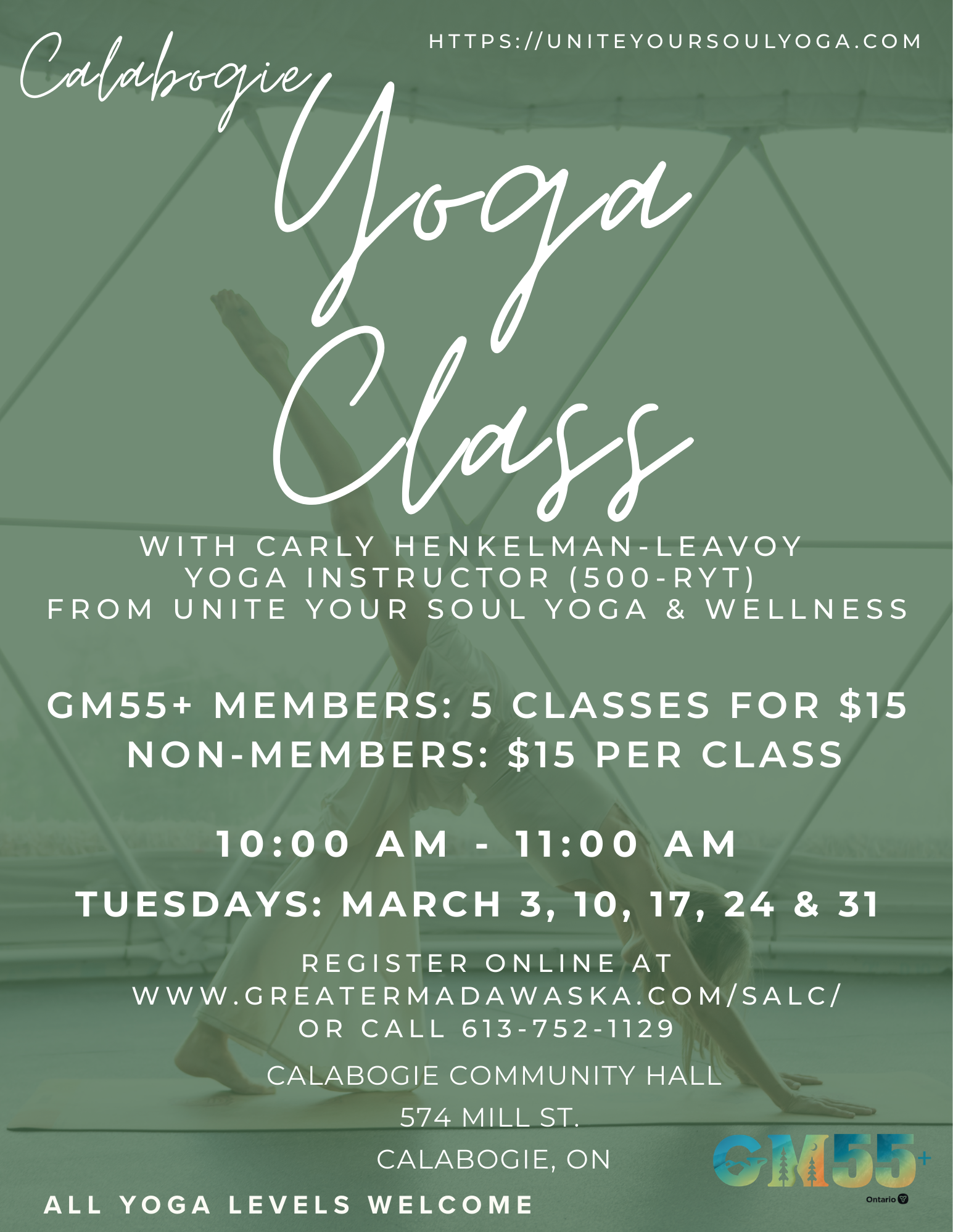 Yoga in Calabogie poster content is in body of webpage